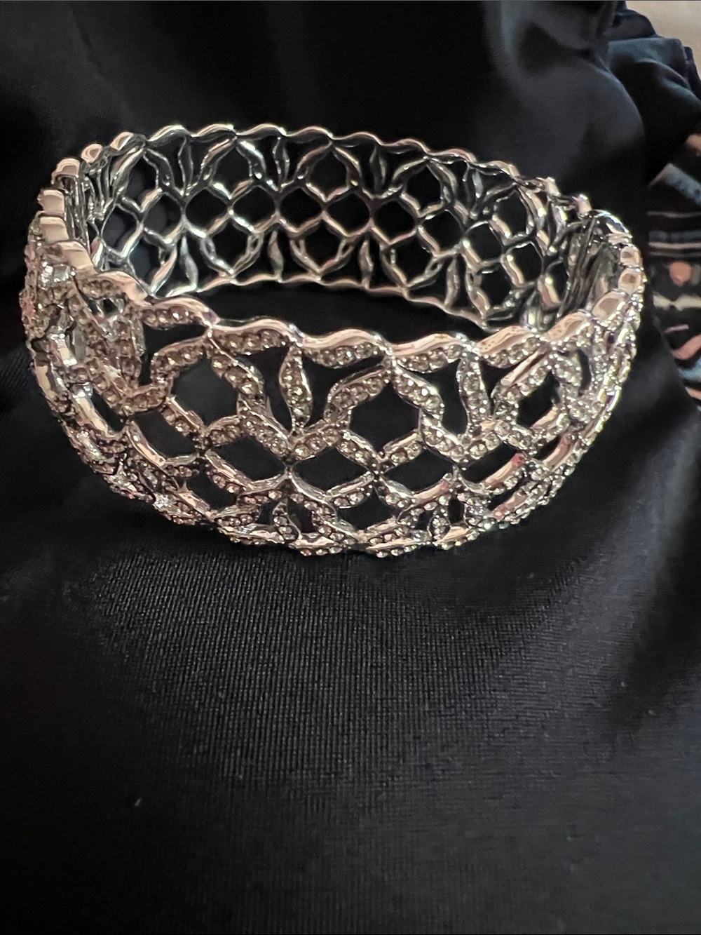 Nadri Silver Crystal Openwork Cuff hinged Bracelet - Women Jewelry